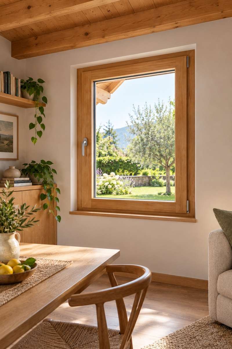 Angolo rustico con finestra vista sul giardino